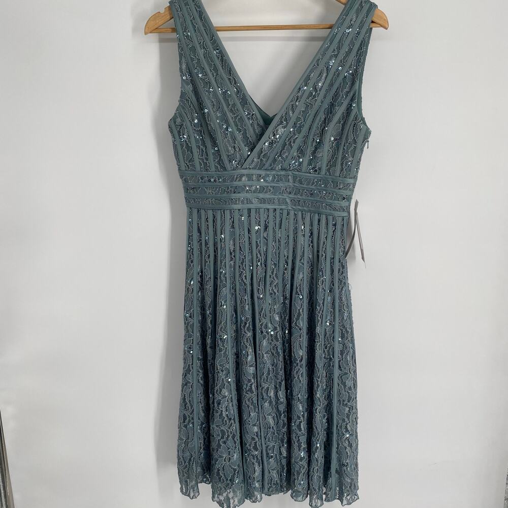 JS Collections Dress Women’s 6 Sleeveless Green Lace/Sequin Formal Cocktail NWT